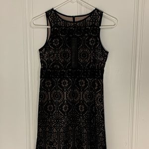 Anne Taylor LOFT black lace over nude shell dress - petite size 0